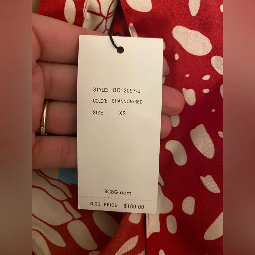 BCBGMaxAzria Red and Cream Button Down Shirt - Picture 8 of 14